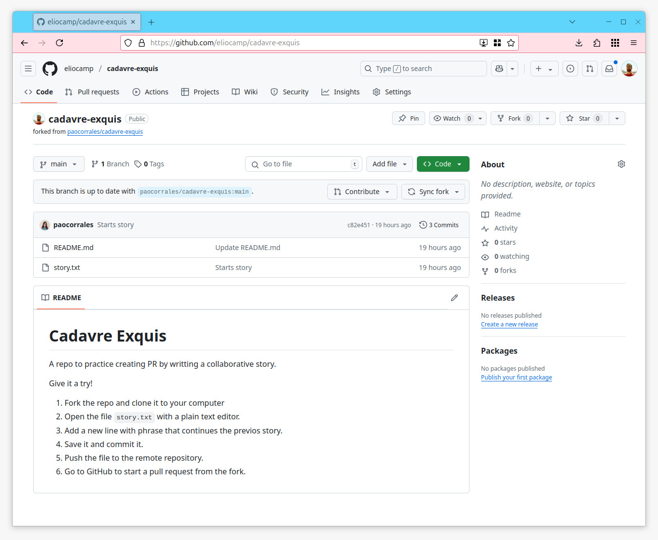 Screenshot of a forked repo in GitHub.com/username/new-project